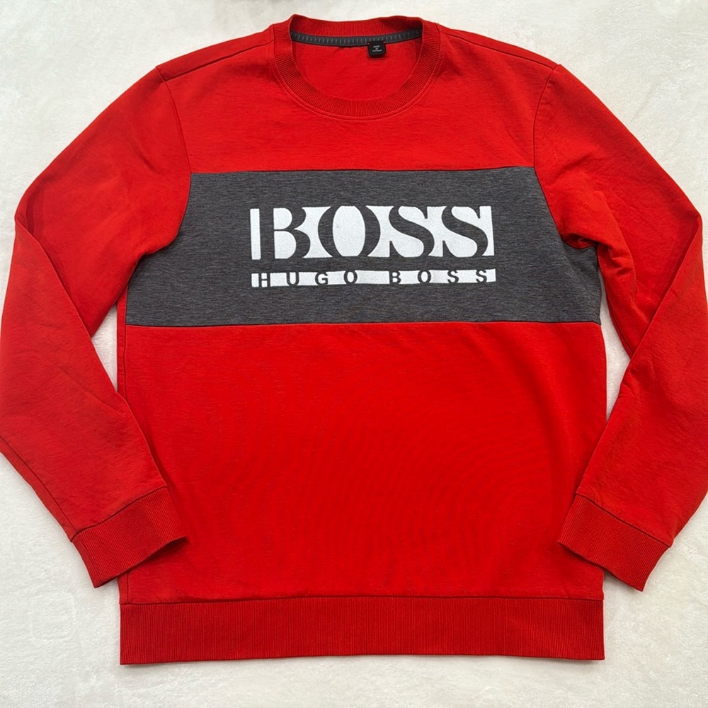 BOSS Slim-fit logo sweatshirt with color-blocking Red